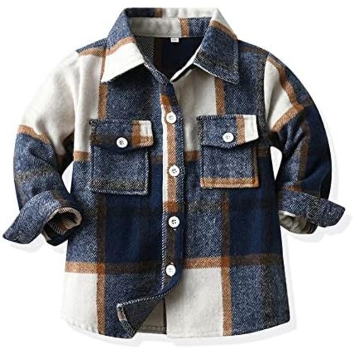 Feidoog Toddler Baby Boys and Girls Plaid Shirts Jacket Long Sleeve Lapel Button Down Shirt Top Outwear Clothes