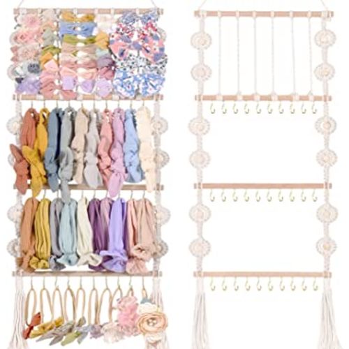 Headband Holder Bows Organizer For Girls Hair Bows Holder Baby Headband Hair Accessories Organizer For Baby Girls Bow Hanger Storage For Girls Hair Bows For Toddler Girls Room Wall Decor (White)