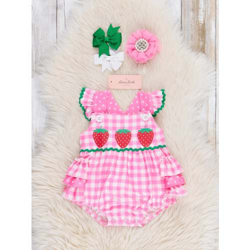 Pink Gingham Strawberries Ruffle Bubble