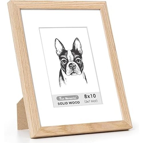 8x10 Picture Frame, Natural Wood 8 x 10 Frame with Mat for 5 x 7, Rustic Wood Frame 8”x10”with Plexiglass for Tabletop & Wall Mounting, 8 by 10 Frame Horizontal or Vertical Display