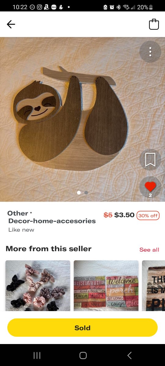 Wooden Sloth Wall Decor