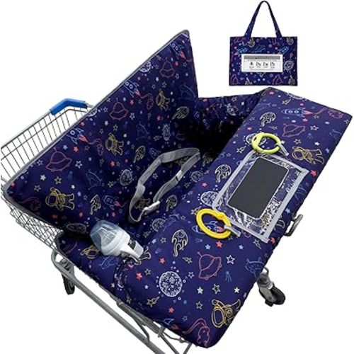 Basumee Shopping Cart Cover for Baby High Chair Covers for Restaurant Seat Grocery Cart Cover for Babies Girl Boy Cart Covers with Storage Pouch Baby Shopping Cart Cover, Navy Blue