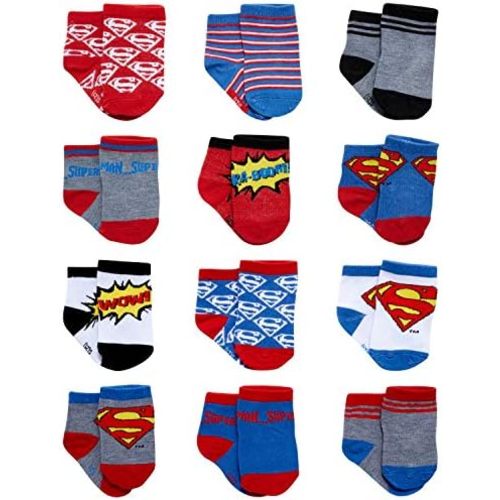 DC Comics Baby Boys’ and Girls’ Socks - 12 Pack Batman, Wonder Woman, Superman, Justice League, Super Girl Socks (0-24M)