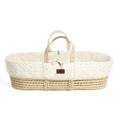 THE LITTLE GREEN SHEEP Natural Quilted Moses Basket & Mattress - Linen Rice