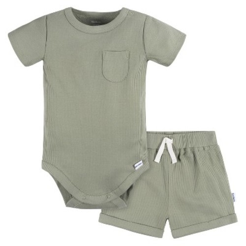 Gerber Baby Boys' Bodysuit and Shorts, 2-Piece, Color: Olive, Size: 3-6 months