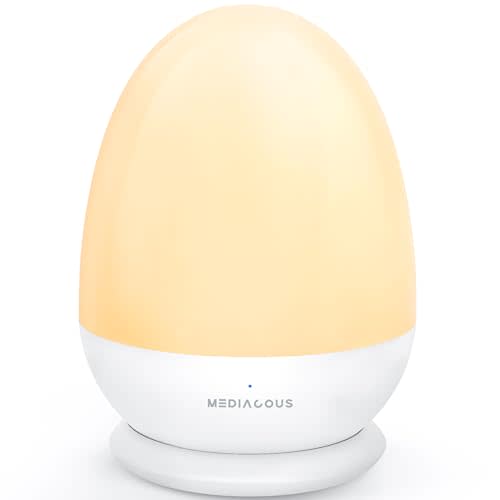 MediAcous Night Lights for Kids Room, Egg Light for Nursery with Stable Charging Pad, Dimmable Baby Night Light with 1H Timer & Touch Control, ABS+PC LED Egg Night Light for Breastfeeding, Up to 200H
