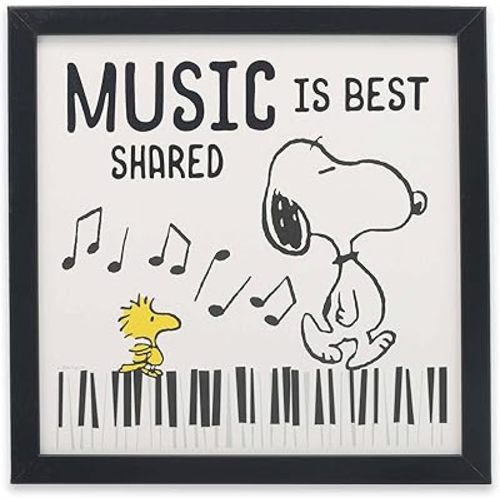 Peanuts Snoopy Music is Best Shared Framed Wood Wall Decor - Fun Snoopy Picture for Music Room or Classroom
