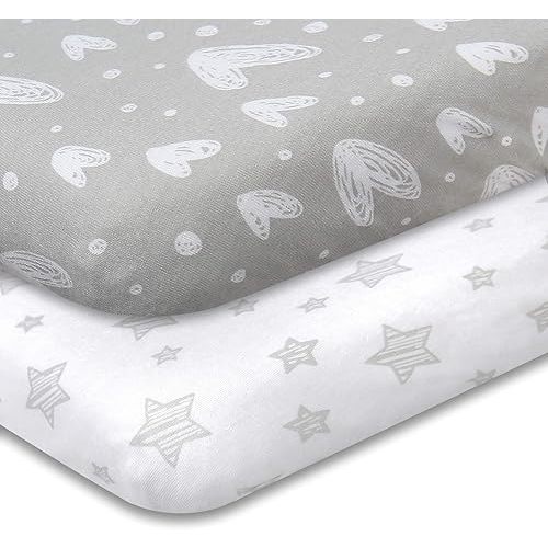 Biloban Pack and Play Sheets Fitted, 2 Pack Playard Sheets Fits for Graco Pack n Play Mattress, 100% Jersey Knit Cotton Mini Crib Sheets for Baby Boys & Gril