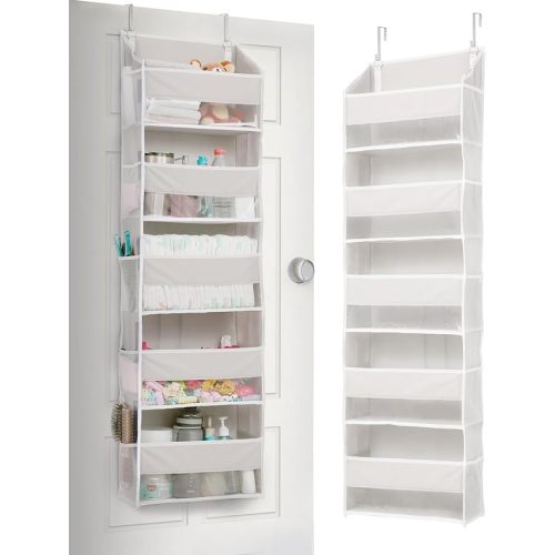 ULG 1-Pack Over Door Organizer with 5 Large Pockets 10 Mesh Side Pockets, 44 lbs Weight Capacity Hanging Storage Organizer with Clear Window for Bedroom Bathroom Kitchen, RV, Camper, Beige