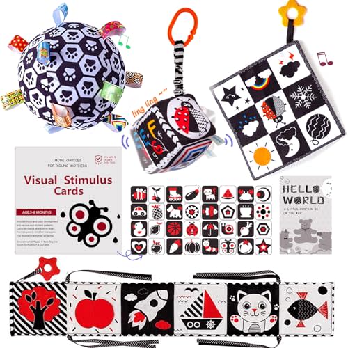 Black and White Baby Toys, High Contrast Newborn Toys 3-6 Months Brain Development, Tummy Time Toys, Infant Sensory Toys 0-6-12 Months Visual Stimulation Montessori Toy Gift