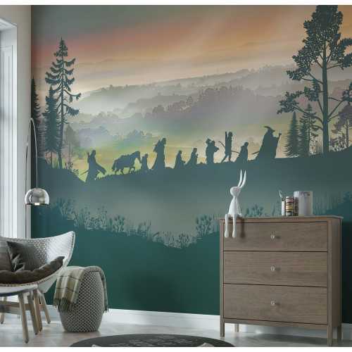Walking Fellowship Wall Mural, Self-adhesive Fantasy Decal, Wallpaper, Tapestry, Backdrop, Nursery Design in Pastel Tones, Custom Size Decor