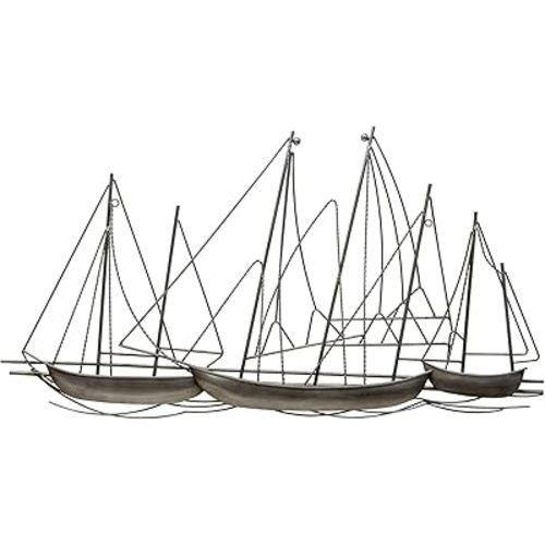 Stratton Home Decor Antique Silver Grand Sailboat Wall Decor | Metal Nautical Decor Accent Piece with Brushed Finish | Mountable Nautical Wall Decor to Elevate Any Room | 40.25”x1.75”x22.50”