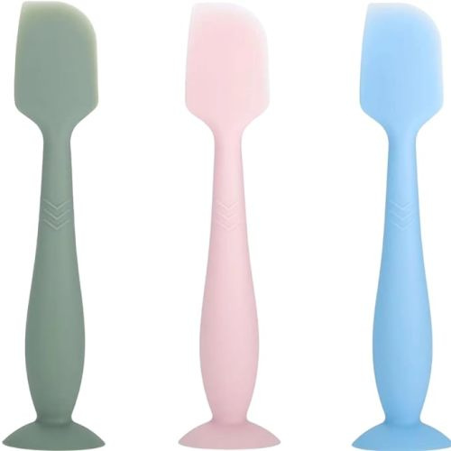 Baby Diaper Cream Spatula 3 Pack Soft Silicone Butt paste Spatula Diaper Cream Applicator with Suction Cup Base (blue, Pink, Green) - Cyan, Pink, Green