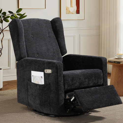 Latitude Run® 25.6'' W Swivel Nursery Power Glider Recliner Chair with USB & Type C Ports | Wayfair