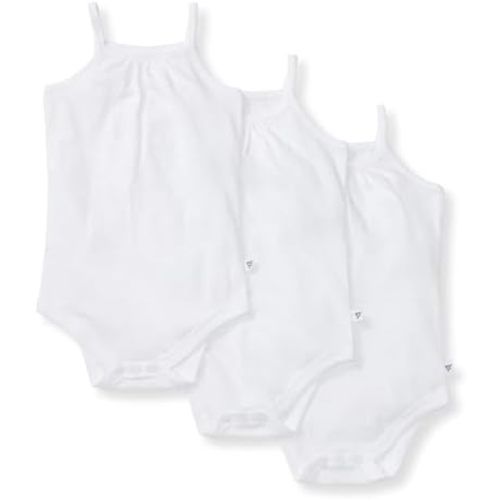 Burt's Bees Baby Girls' One-Piece Organic Cotton Camisole Bodysuits, 3-Pack