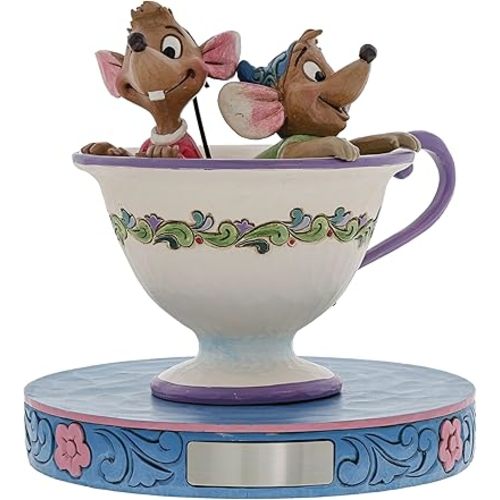 Enesco Disney Traditions by Jim Shore “Cinderella” Jaq and Gus Teacup Stone Resin Figurine, 4.25”, White
