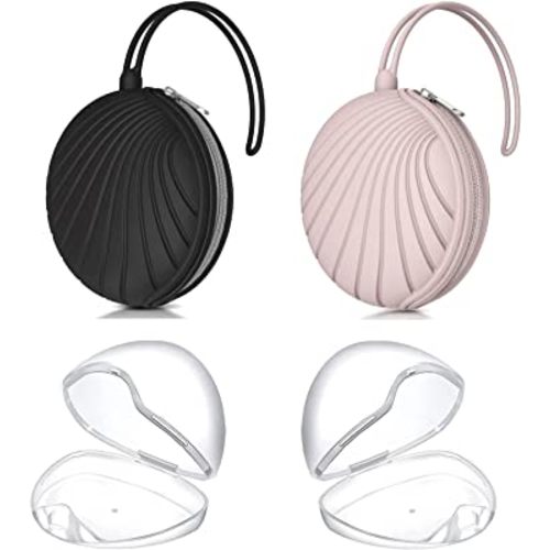 Smlpuame 4 Pack Pacifier Holder Case Set,2 Silicone Portable Pacifier Cover Pouch Bag for Diaper Bags Baby Carriage with 2 Transparent Pacifier Storage Container Box,Easy to Clean,Shell(Pink+Black)