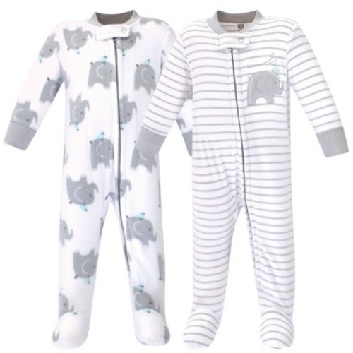 Hudson Baby Baby Fleece Zipper Sleep and Play 2pk, Elephants, 0-3 Months
