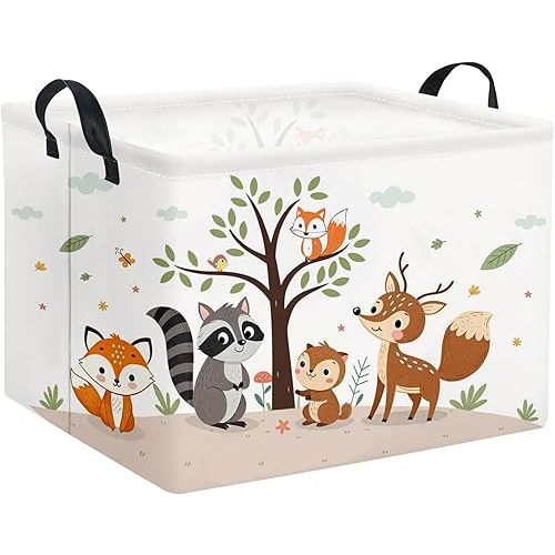 HIYAGON Rectangular Woodland Animal Basket Kids Baby Storage Basket Storage Bin Organizer Box Animal Room Decor(Spring Animal)