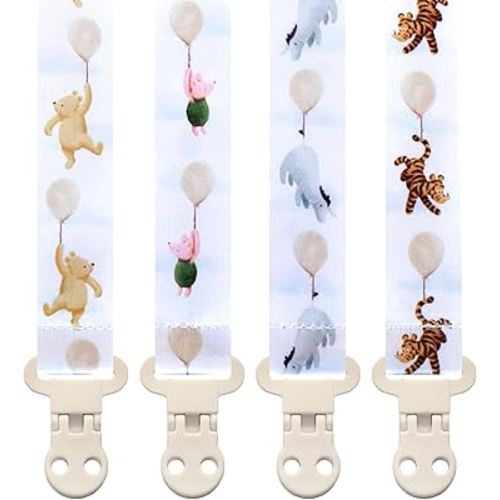 Baby Pacifier Clip Holder - Girl or Boy Unisex Neutral 4 Pack Gift Set – Vintage Classic Winnie Teddy Bear and Friends
