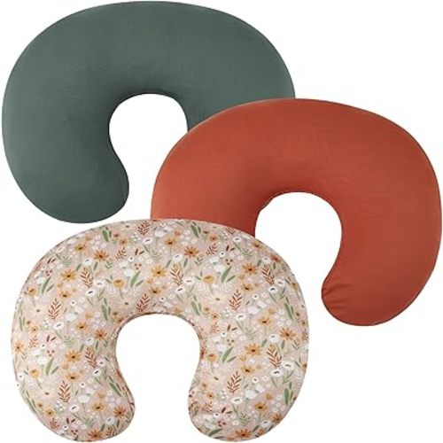 Nursing Pillow Cover Set 3 Pack Nursing Pillow Slipcovers for Moms Breastfeeding Moms, Ultra-Soft Stretchy Fit Standard Nursing Pillows Green/Orange/Floral