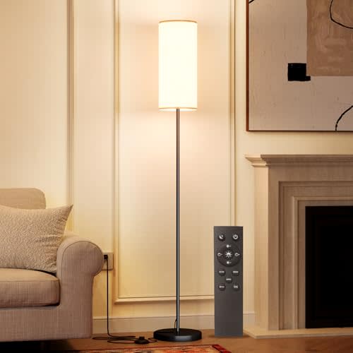 Keepsmile LED Floor Lamps for Living Room,Dimmable Floor Lamp with Remote,Custom Tall Lamp for Bedroom with 12W LED Bulb,Pole Light with Lamp Shade Foot Switch,Modern Standing Lamps for Office Dining
