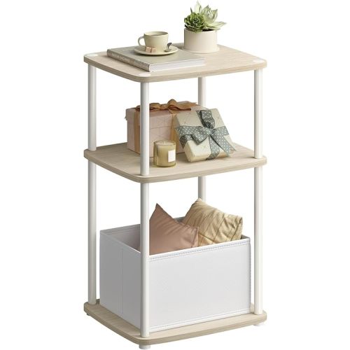 SONGMICS HOME Side Table, 3-Tier Nightstand with Storage, End Table with Fabric Basket, for Bedroom, Living Room, Steel Frame, Superfast Toolless Assembly, Modern, Natural Beige ULET286N01