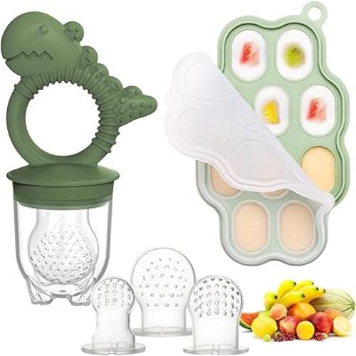Breastmilk Popsicle Molds & Fruit Feeder Pacifier, Silicone Baby Food Freezer Tray Storage Containers for Infant Teething Self Feeding (1 Set)