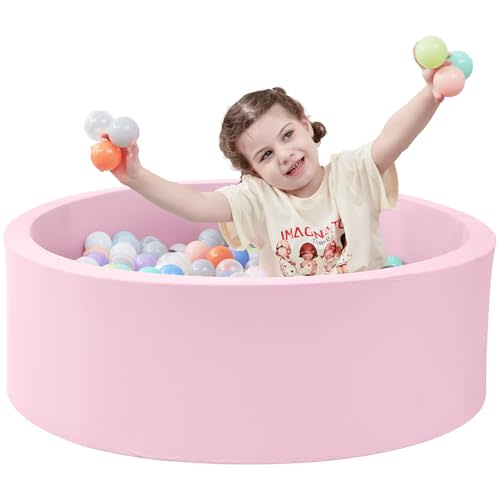 Ball Pit for Toddlers, 35.4"x 11.8" Foam Ball Pits, Indoor Soft Round Baby Playpen for Children, Ideal Gift for Toddlers, Pink, (Balls not Included)
