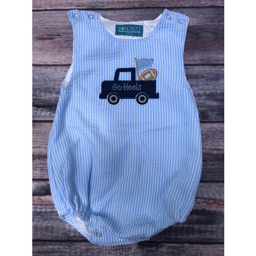 Striped Seersucker Bubble Custom Applique with Truck and Football
