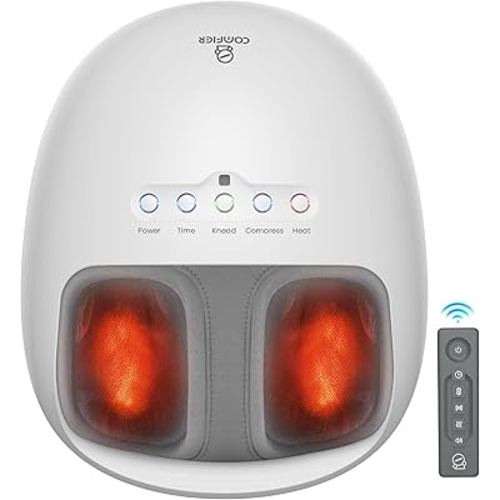 COMFIER Shiatsu Foot Massager with Heat, Kneading and Vibration Heated Foot Feet Massager for Neuropathy Plantar Fasciitis, Ideal Gift for Mom Dad Elder-Home Office Use