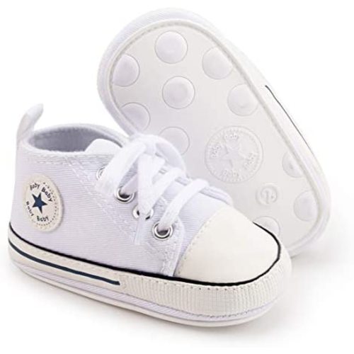 KIDSUN Unisex Baby Boy Girl Canvas Sneaker Soft Sole Infant Lace up Newborn Ankle Toddler First Walkers Crib Shoes