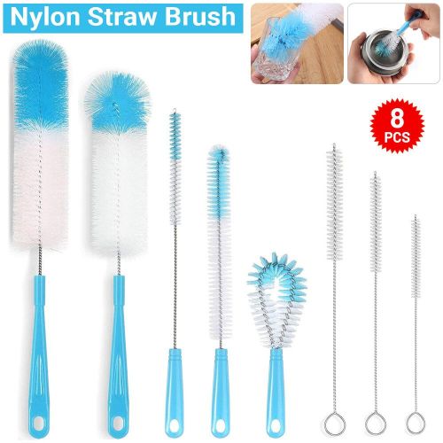 8-Pack Bottle Cleaning Brush Set - Long Handle Baby Bottle Cleaner for Washing Narrow Wine/Beer Bottle,Thermos,Hummingbird Feeder,Sports Well,Plus Kettle/ Straw Brush