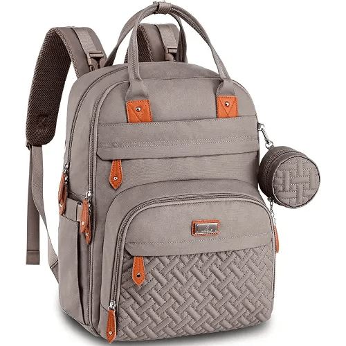 BabbleRoo Unisex Baby Essentials Backpack - Khaki, Waterproof Diaper Bag with Changing Pad, Stroller Straps & Pacifier Case