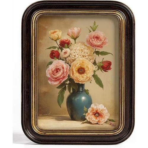 Sonefreiy Vintage 5x7 Picture Frame Antique Dark Brown Gold Photo Frame Resin Hand-Crafted Picture Frames Curved Living Room Decor Wall and Tabletop Gift for Family Grandma Mom