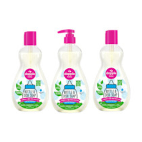 Dapple Bottle & Dish Soap (3 Pack) - Pink, Fragrance-Free, 16.9 Oz