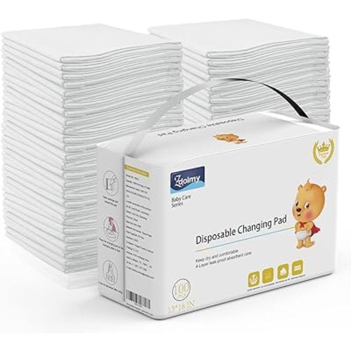 Disposable Changing Pad Liners (100 Pack) Super Soft, Disposable Changing Pads, Ultra Absorbent & Waterproof - Covers Any Surface for Mess Free Baby Diaper Changes (White)