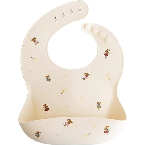 mushie Silicone Baby Bib | Adjustable Fit Waterproof Bibs (Fairy Mice)