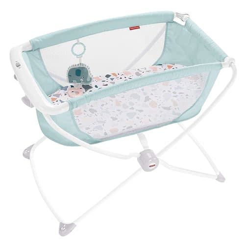 Fisher-Price Portable Baby Crib, Rock With Me Bassinet with Rocking Motion & Mesh Sides for Travel Newborns 0+ Months, Pacific Pebble