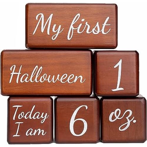 First Landings Milestone Blocks - Wooden Milestone Markers for Baby's First Year - Dark Brown