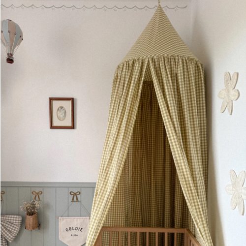 Gingham Bed Canopy - Vintage Country Green
