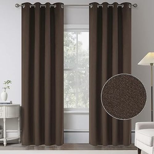 KEQIAOSUOCAI Cocoa Brown Linen 100% Blackout Curtains for Bedroom - 95 Inches Long Energy Saving Thermal Insulated Window Treatment Curtain Drapes for Living Room (2 Panels,W 52 x L 95 Inch Length)
