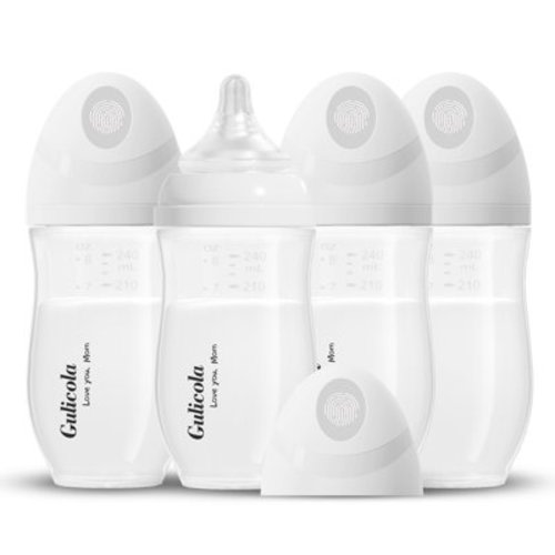 Gulicola PP Baby Bottles for Breastfed Infant, Medium Flow Nipple, 3 Months +, Wide Neck, BPA Free, 8oz & 4 Pack