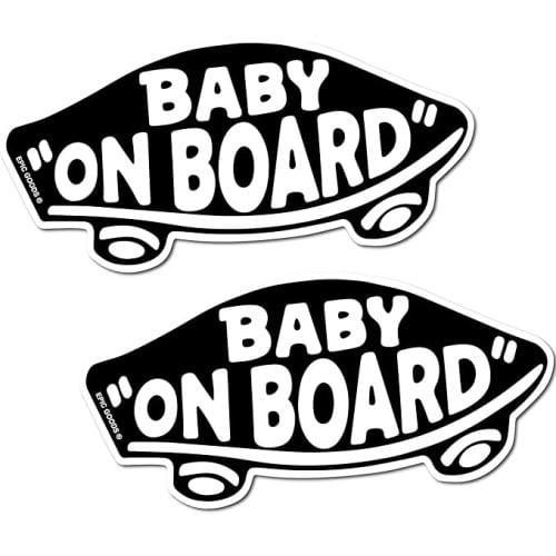Baby On Board Sticker for Cars, Trucks, Vans [2-Pack] Safety Sign Decal for Kids, Heavy-Duty Waterproof Bumper Sticker - Skateboarding, BMX, Baby Shower Registry Gift (Stickers - Black)