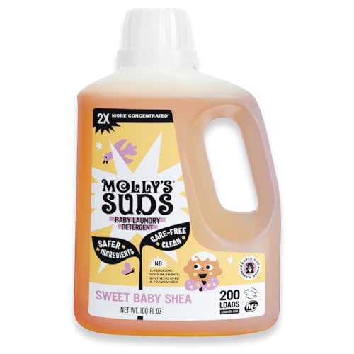 Molly's Suds Baby Liquid Laundry Detergent | Removes Formula, Poop & Spit-Up Stains | Extra Gentle for Infants, Babies, Toddlers (Sweet Baby Shea, 200 Loads)