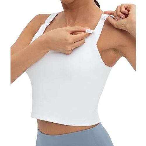 Foucome Womens Nursing Bras for Breastfeeding Maternity Tank Tops Crop Top with Built in Bra Longline Workout Sports Bra