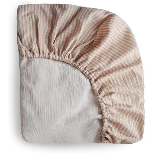 mushie Extra Soft Muslin Fitted Crib Sheet | 192 Thread Count | 28"x 52" (Natural Stripe)