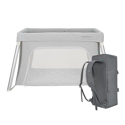 Newton Baby Compact Travel Crib & Play Yard | Breathable & Washable Mattress, Foldable Carry-On Size, Backpack Straps, Grey, Newton Bassinet Attachment NOT Included or Compatible