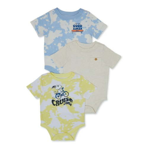 Garanimals Baby Boy Short Sleeve Bodysuit Multipack, 3-Pack, Sizes 0-24 Months