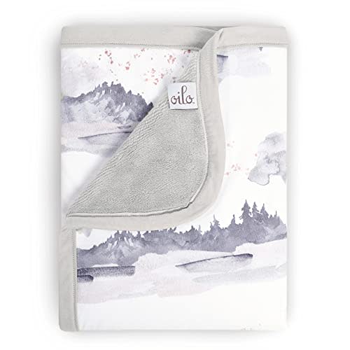 Oilo Baby Blanket, Luxury Soft Plush Backing & 100% Turkish Cotton Jersey Print, Double Layered, 30" x 40", Rolled Jersey Edge Trim, Machine Washable, Infant Blanket, Toddler Blanket, Misty Mountain
